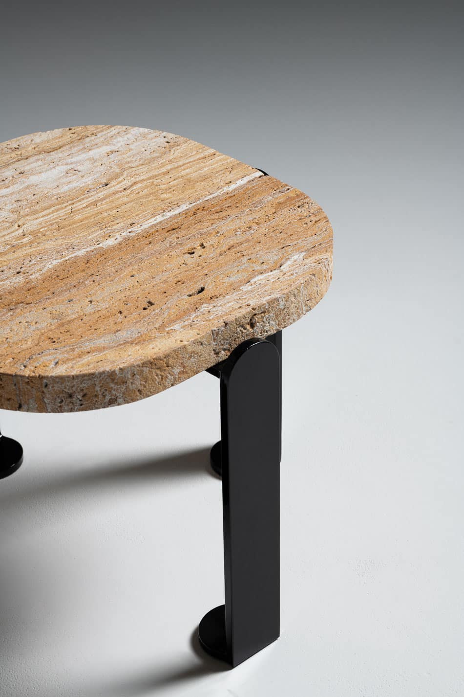 Chloe Pedestal Table by Le Berre Vevaud, walnut travertine top