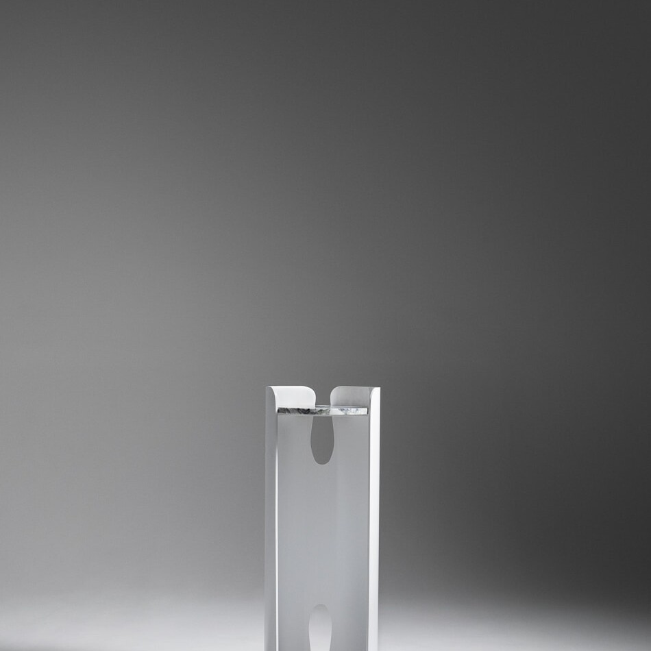 Gustavia Stele by Le Berre Vevaud, lacquered steel, white Beauty marble top