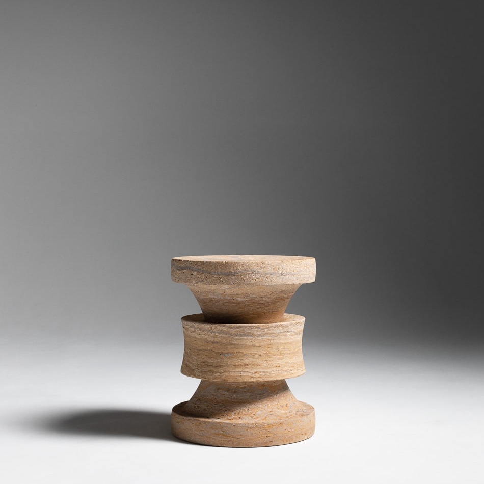 Barth Stool by Le Berre Vevaud, travertine walnut