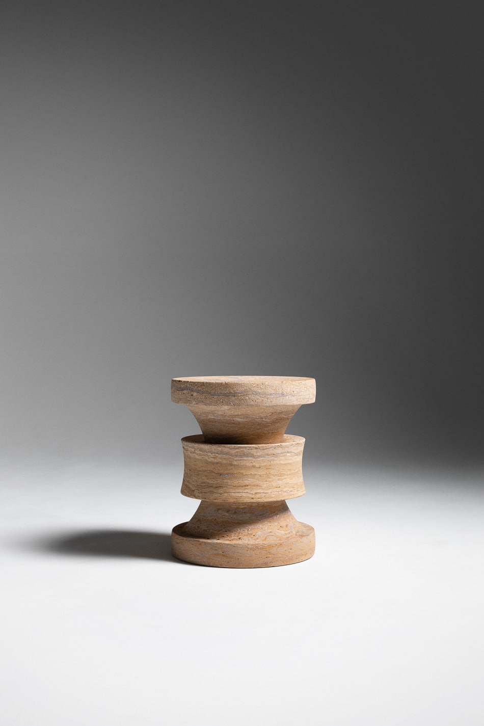 Barth Stool by Le Berre Vevaud, travertine walnut