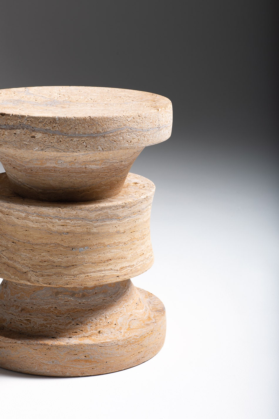 Barth Stool by Le Berre Vevaud, travertine walnut