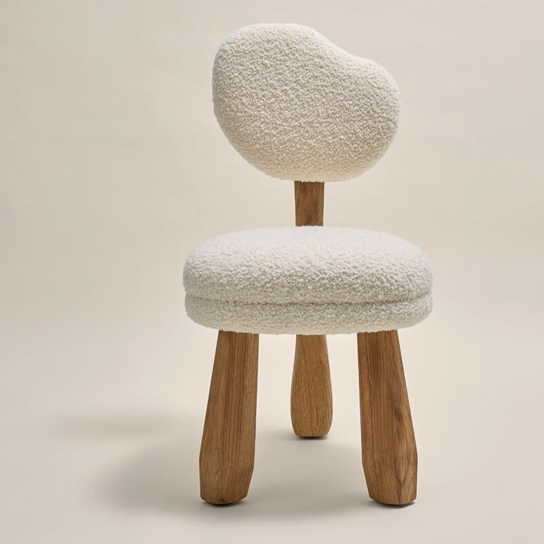 Albori Chair by Le Berre Vevaud, natural brushed oak, Dedar Nimbus col.6 Brebis